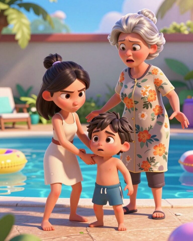 Sie schubste mich, damit mein Sohn ins Becken springt